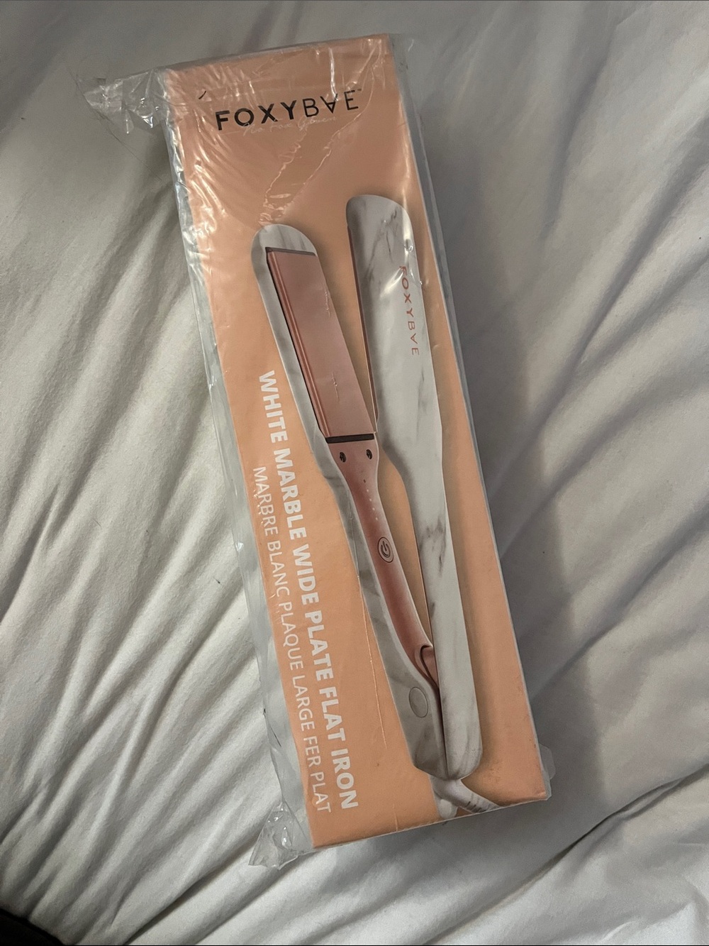 FoxyBae White Marble Wide Plate Flat Iron - Rose Gold & White